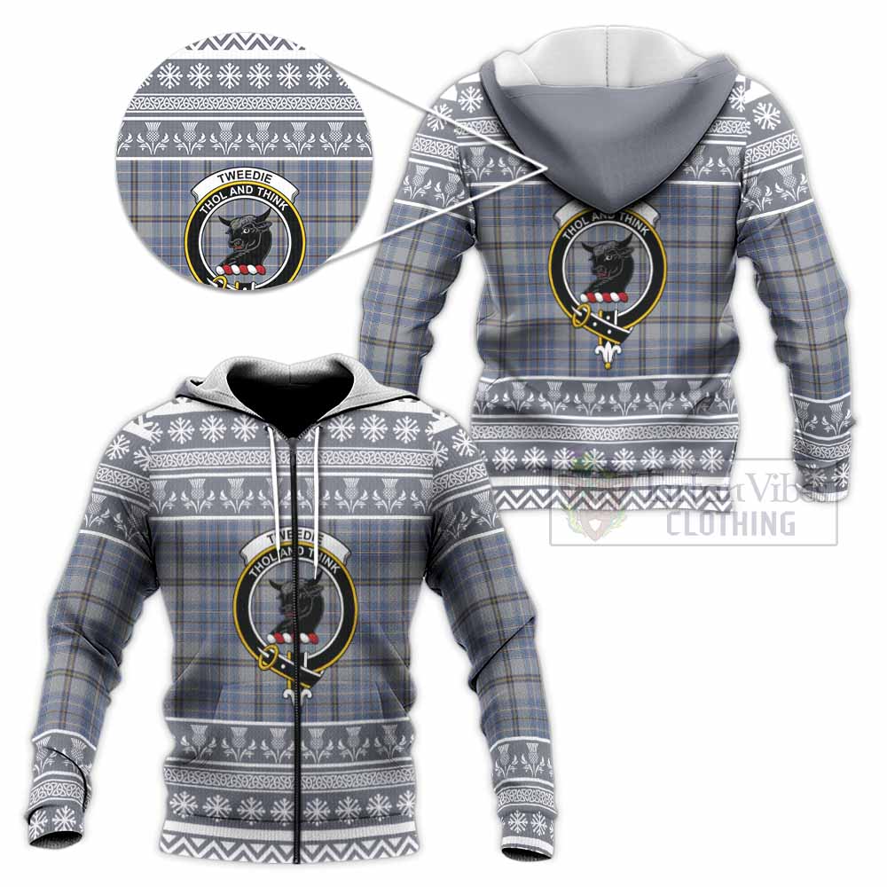 Tweedie Clan Tartan Christmas Knitted Hoodie with Family Crest - Tartan Vibes Clothing