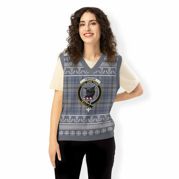Tweedie Clan Tartan Christmas Knitted V-Neck Vest with Family Crest