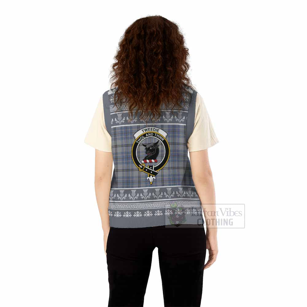 Tweedie Clan Tartan Christmas Knitted V-Neck Vest with Family Crest - Tartan Vibes Clothing