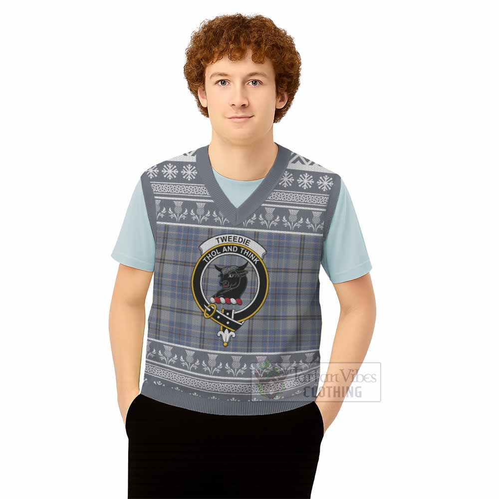 Tweedie Clan Tartan Christmas Knitted V-Neck Vest with Family Crest - Tartan Vibes Clothing
