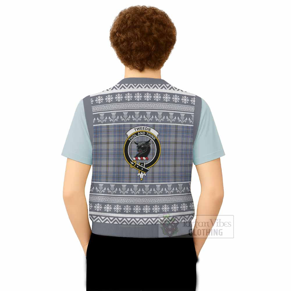 Tweedie Clan Tartan Christmas Knitted V-Neck Vest with Family Crest - Tartan Vibes Clothing