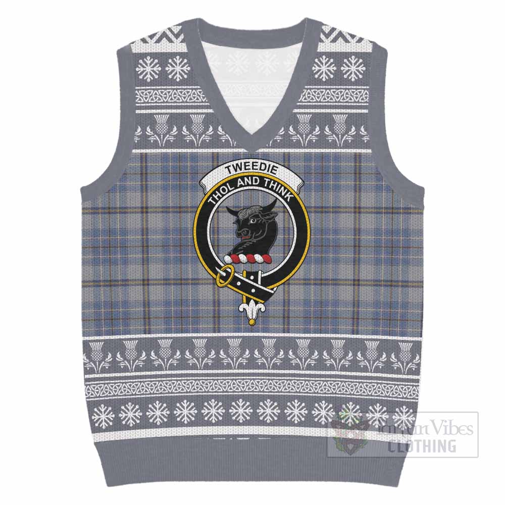 Tweedie Clan Tartan Christmas Knitted V-Neck Vest with Family Crest - Tartan Vibes Clothing