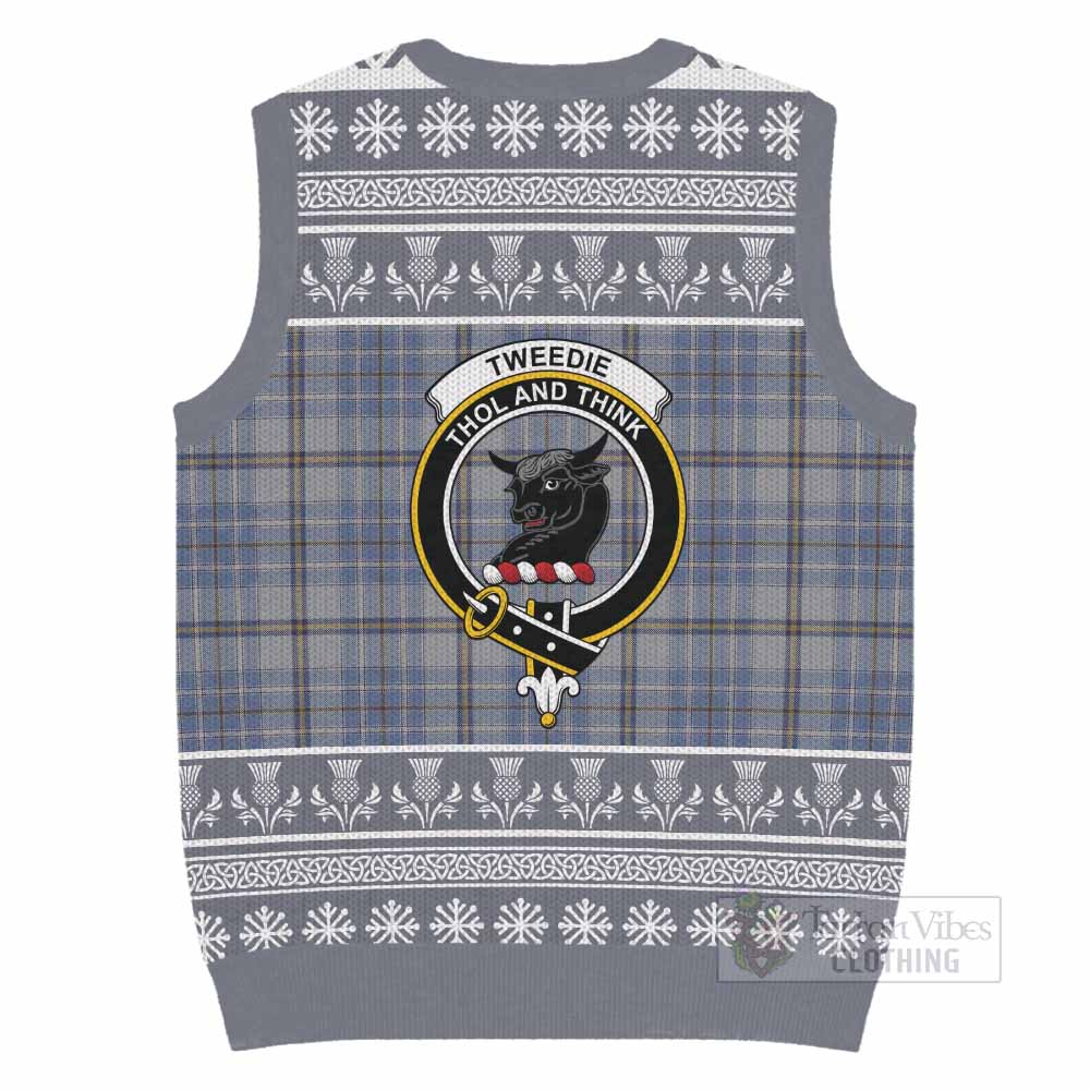 Tweedie Clan Tartan Christmas Knitted V-Neck Vest with Family Crest - Tartan Vibes Clothing
