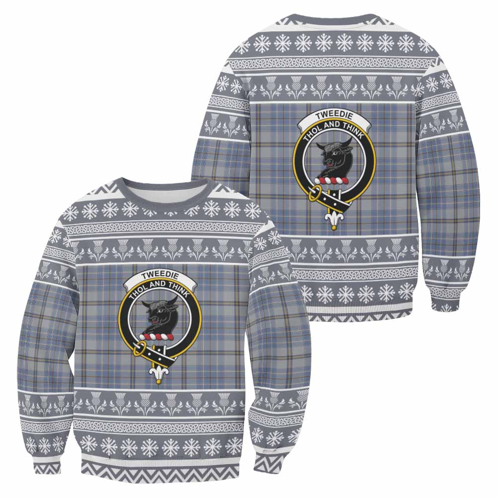 Tweedie Clan Tartan Christmas Sweatshirt with Family Crest - Tartan Vibes Clothing
