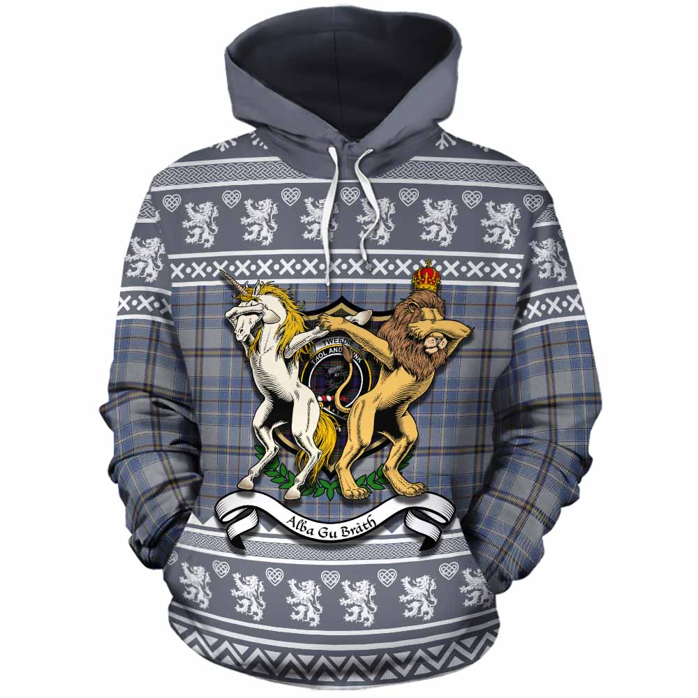 Tweedie Clan Tartan Crest Christmas Cotton Hoodie Coat of Arms Funny Style - Tartan Vibes Clothing