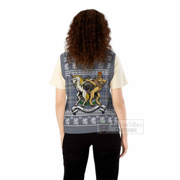Tweedie Clan Tartan Crest Christmas Knitted V-Neck Vest Coat of Arms Funny Style