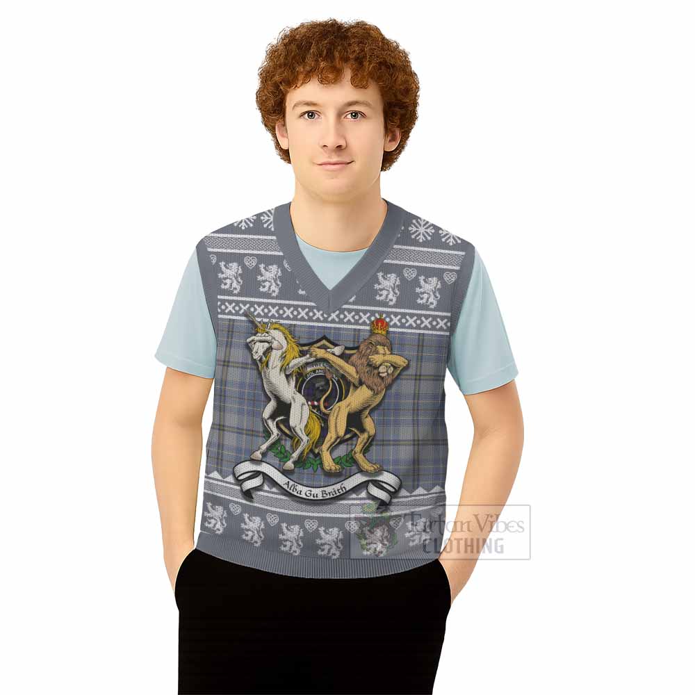 Tweedie Clan Tartan Crest Christmas Knitted V-Neck Vest Coat of Arms Funny Style - Tartan Vibes Clothing