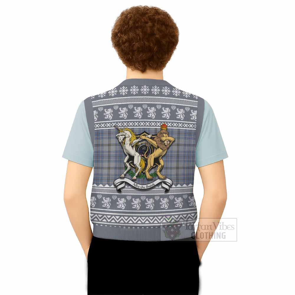 Tweedie Clan Tartan Crest Christmas Knitted V-Neck Vest Coat of Arms Funny Style - Tartan Vibes Clothing
