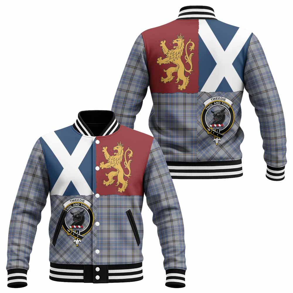 Tweedie Crest Tartan Baseball Jacket with Lion Rampant Saltire Style