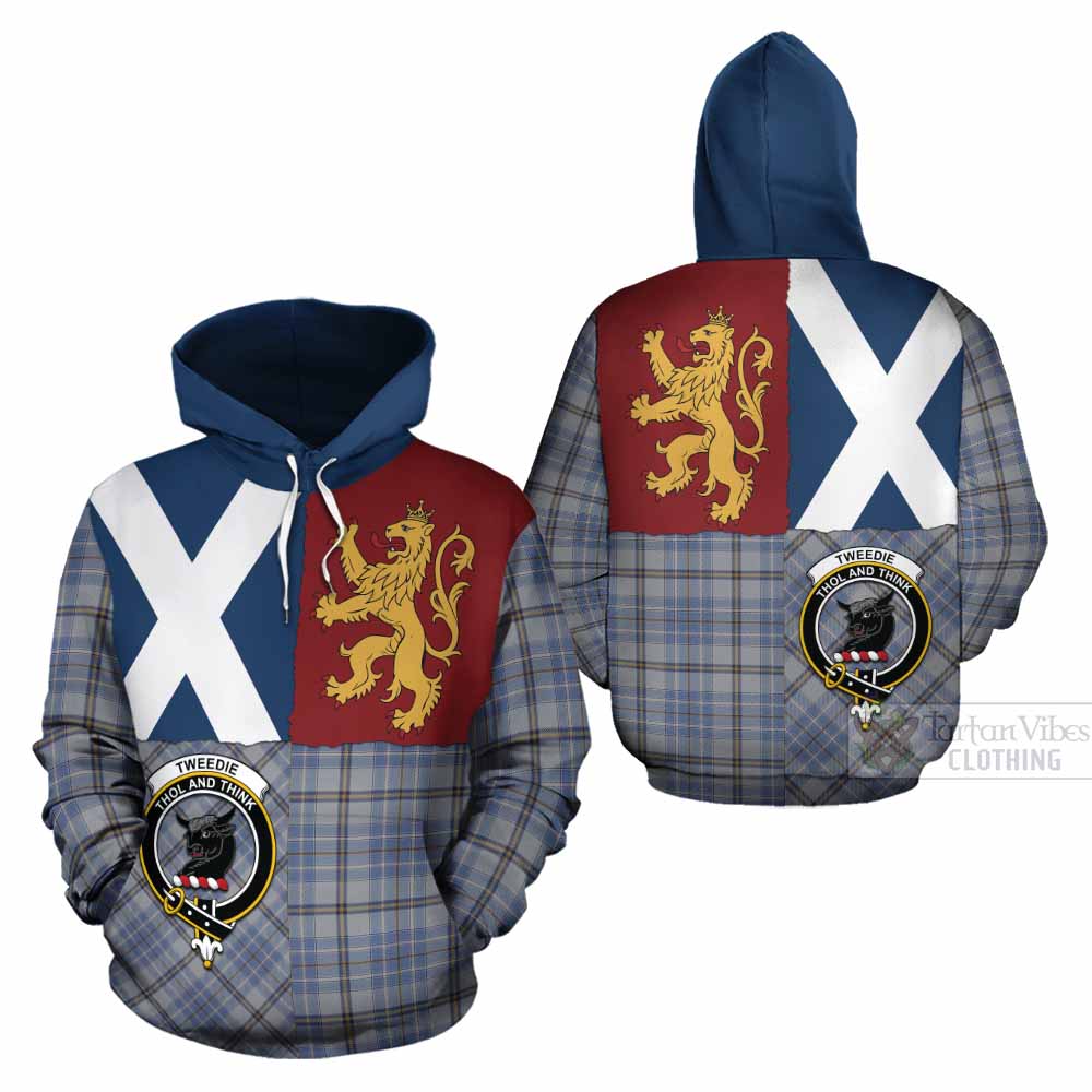 Tweedie Crest Tartan Cotton Hoodie with Lion Rampant Saltire Style - Tartan Vibes Clothing