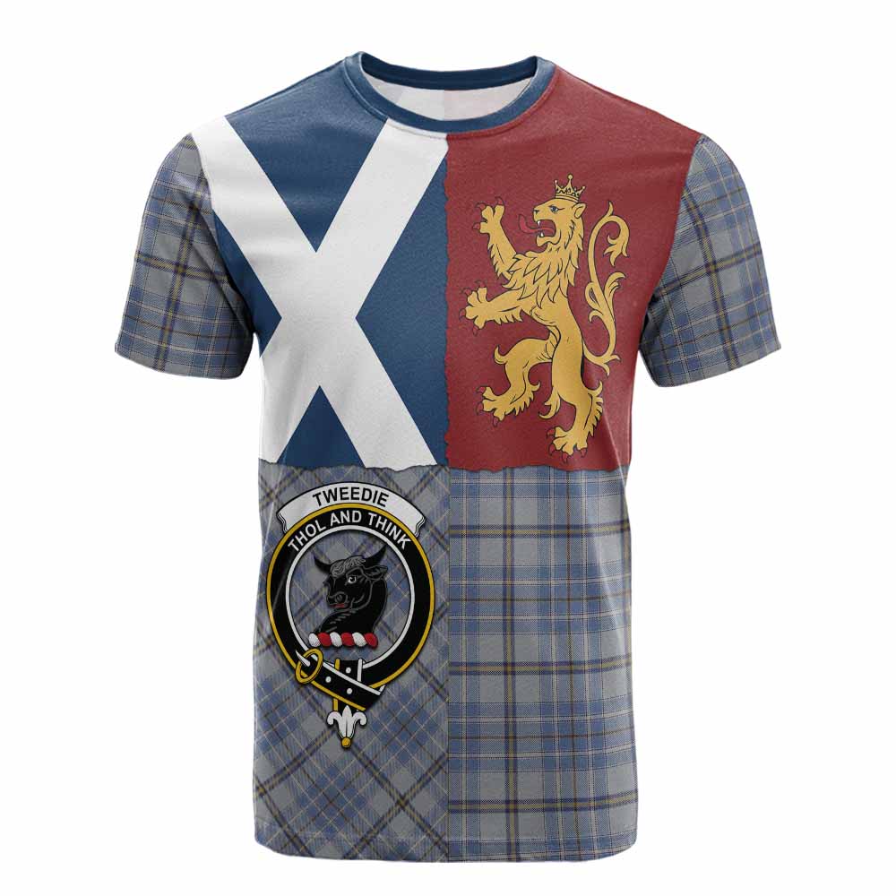 Tweedie Crest Tartan Cotton T-shirt with Lion Rampant Saltire Style - Tartan Vibes Clothing