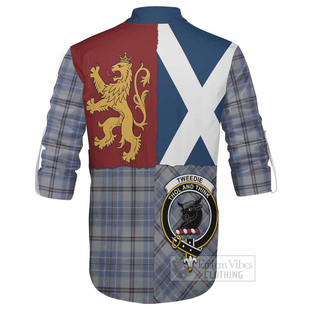 Tweedie Crest Tartan Ghillie Shirt with Lion Rampant Saltire Style - Tartan Vibes Clothing