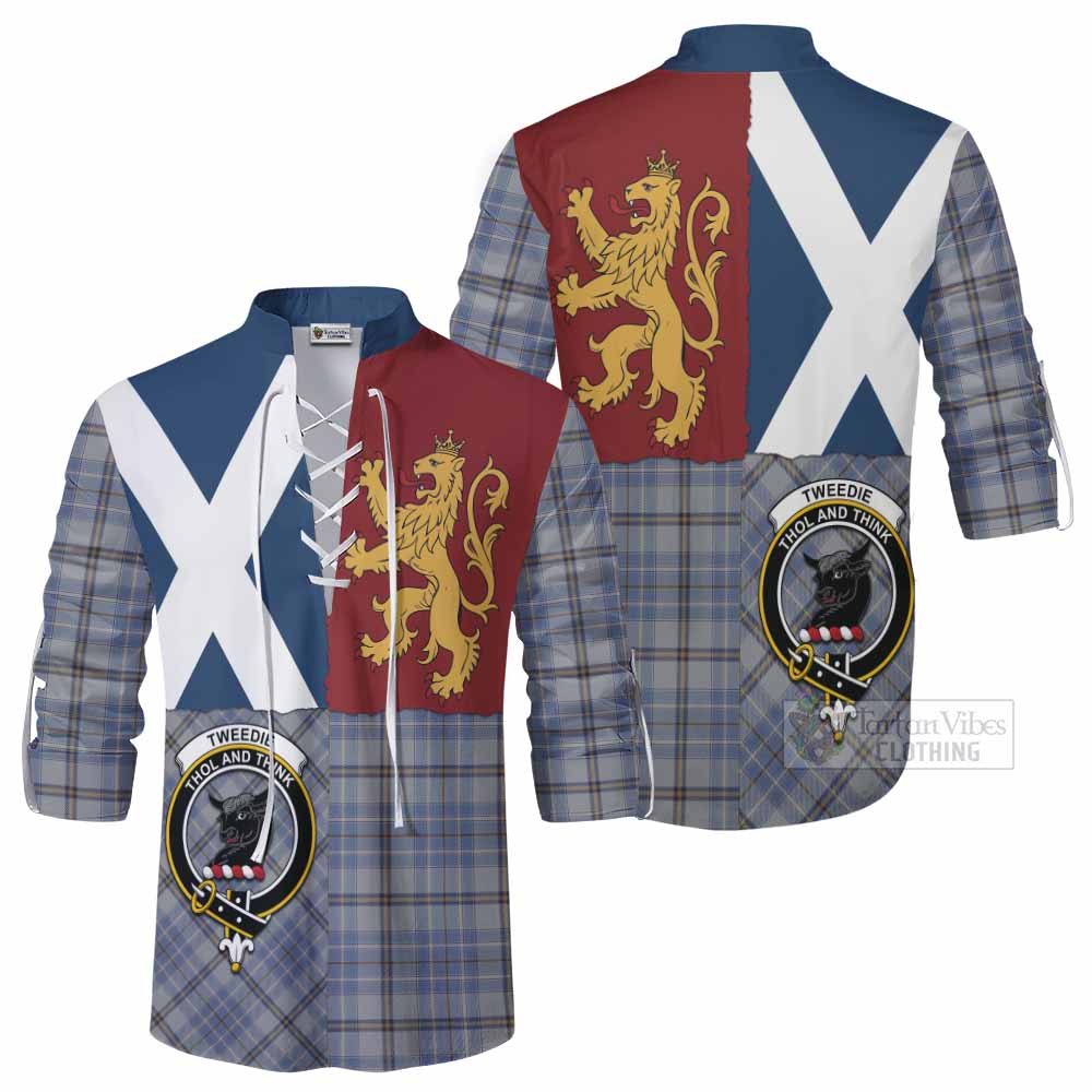 Tweedie Crest Tartan Ghillie Shirt with Lion Rampant Saltire Style - Tartan Vibes Clothing