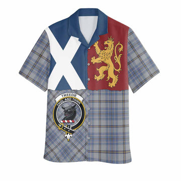 Tweedie Crest Tartan Hawaiian Shirt with Lion Rampant Saltire Style
