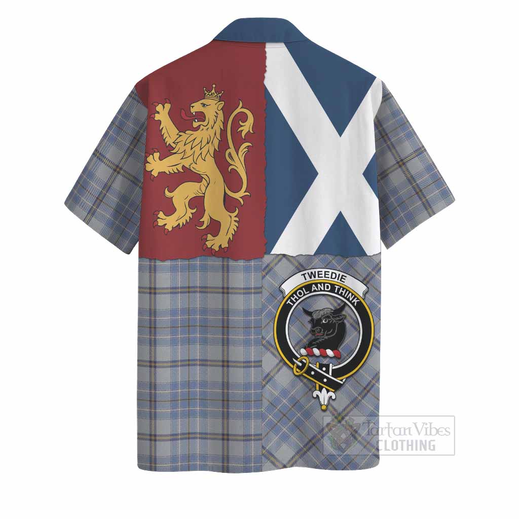 Tweedie Crest Tartan Hawaiian Shirt with Lion Rampant Saltire Style