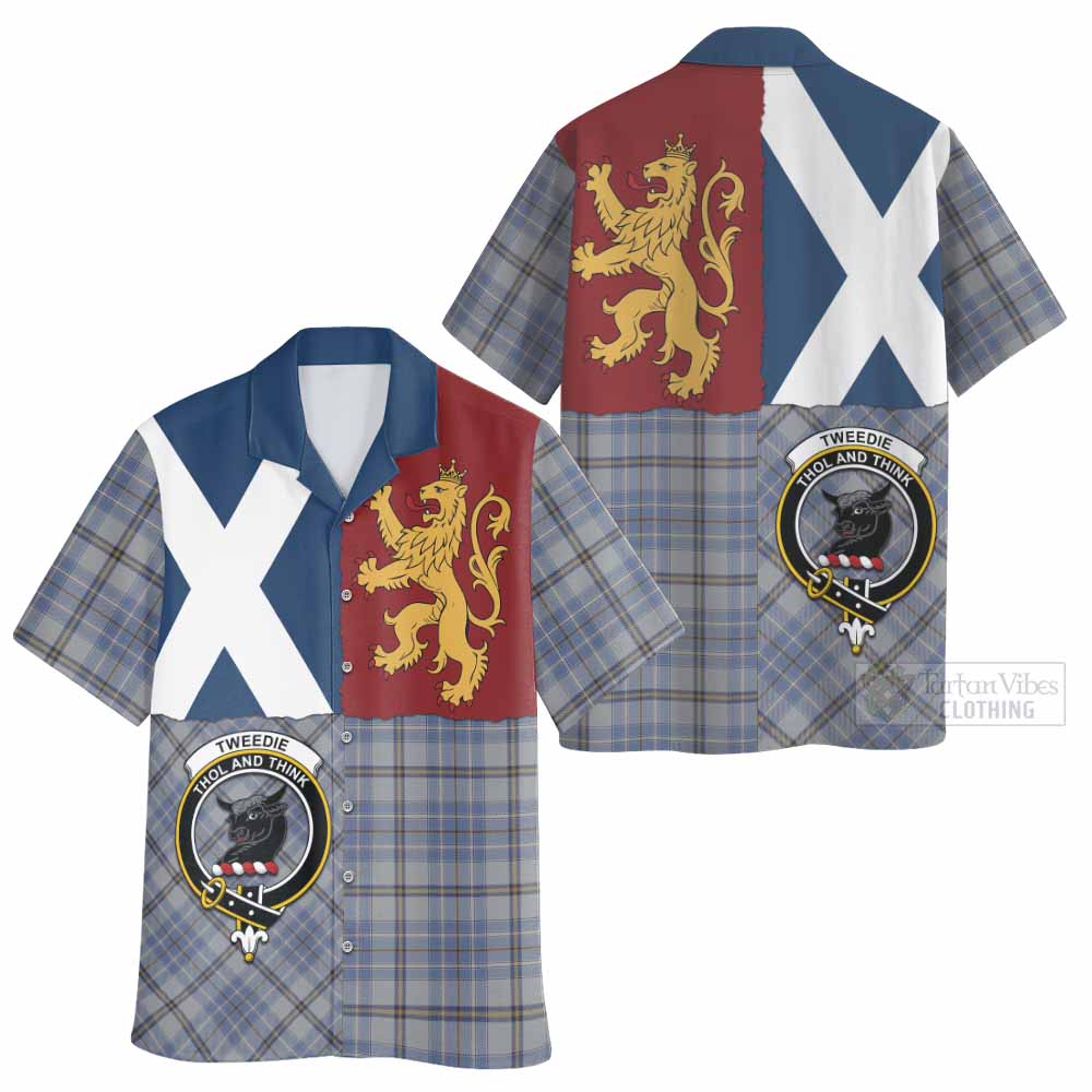 Tweedie Crest Tartan Hawaiian Shirt with Lion Rampant Saltire Style
