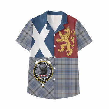Tweedie Crest Tartan Kid Hawaiian Shirt with Lion Rampant Saltire Style - Tartan Vibes Clothing