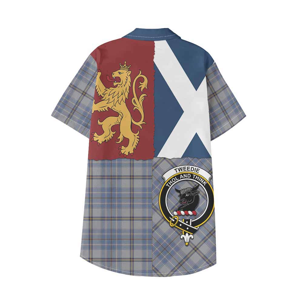 Tweedie Crest Tartan Kid Hawaiian Shirt with Lion Rampant Saltire Style - Tartan Vibes Clothing