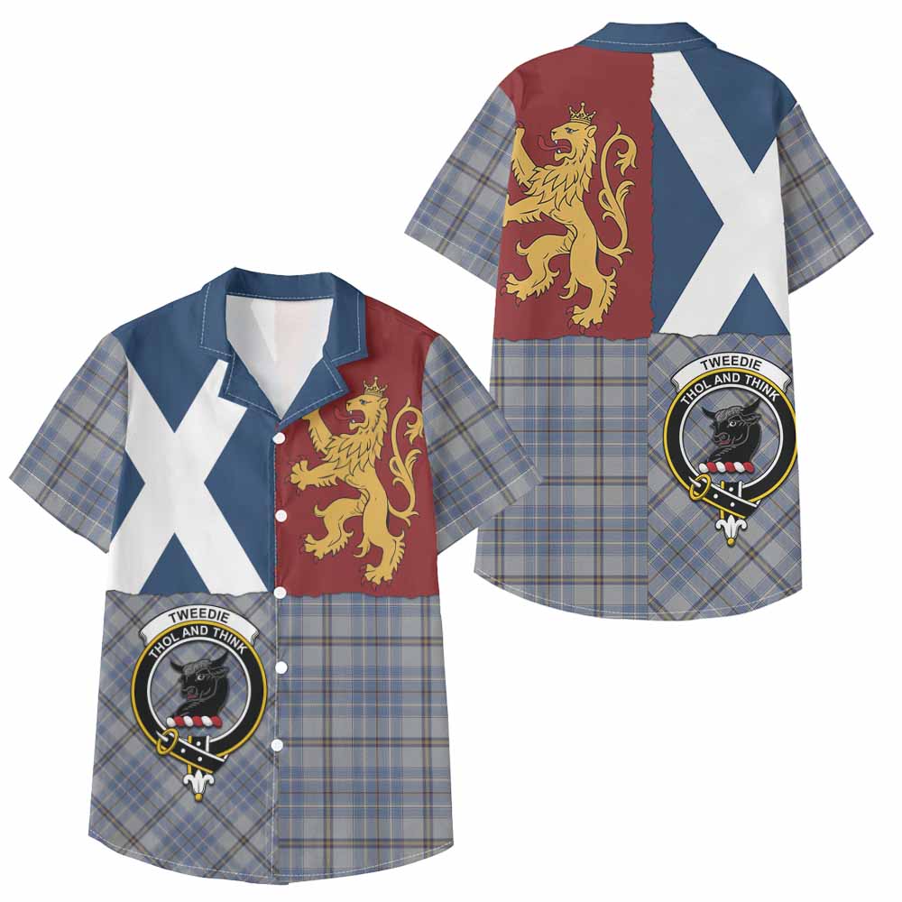 Tweedie Crest Tartan Kid Hawaiian Shirt with Lion Rampant Saltire Style - Tartan Vibes Clothing