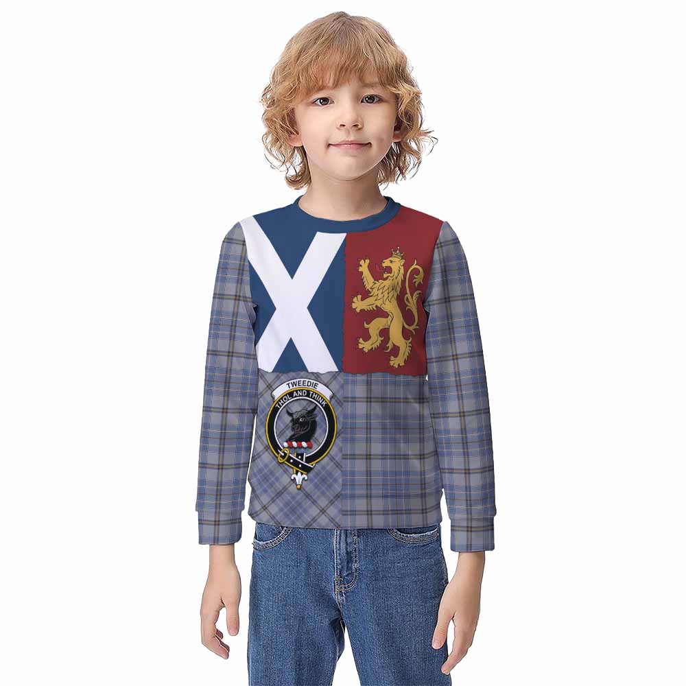Tweedie Crest Tartan Kid Knitted Sweatshirt with Lion Rampant Saltire Style - Tartan Vibes Clothing