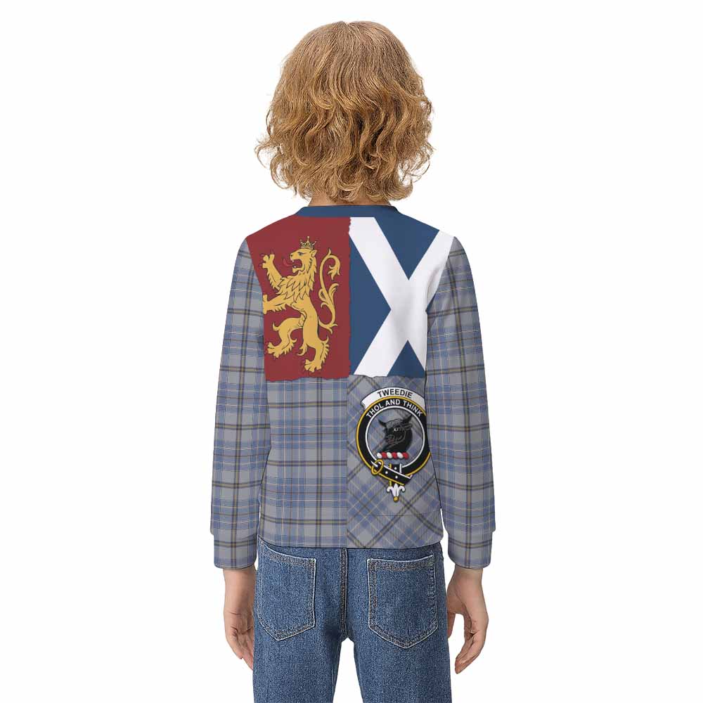 Tweedie Crest Tartan Kid Knitted Sweatshirt with Lion Rampant Saltire Style - Tartan Vibes Clothing