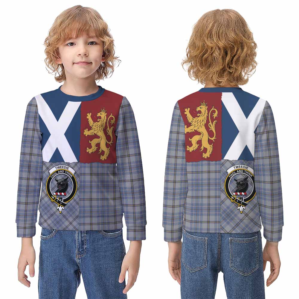 Tweedie Crest Tartan Kid Knitted Sweatshirt with Lion Rampant Saltire Style - Tartan Vibes Clothing