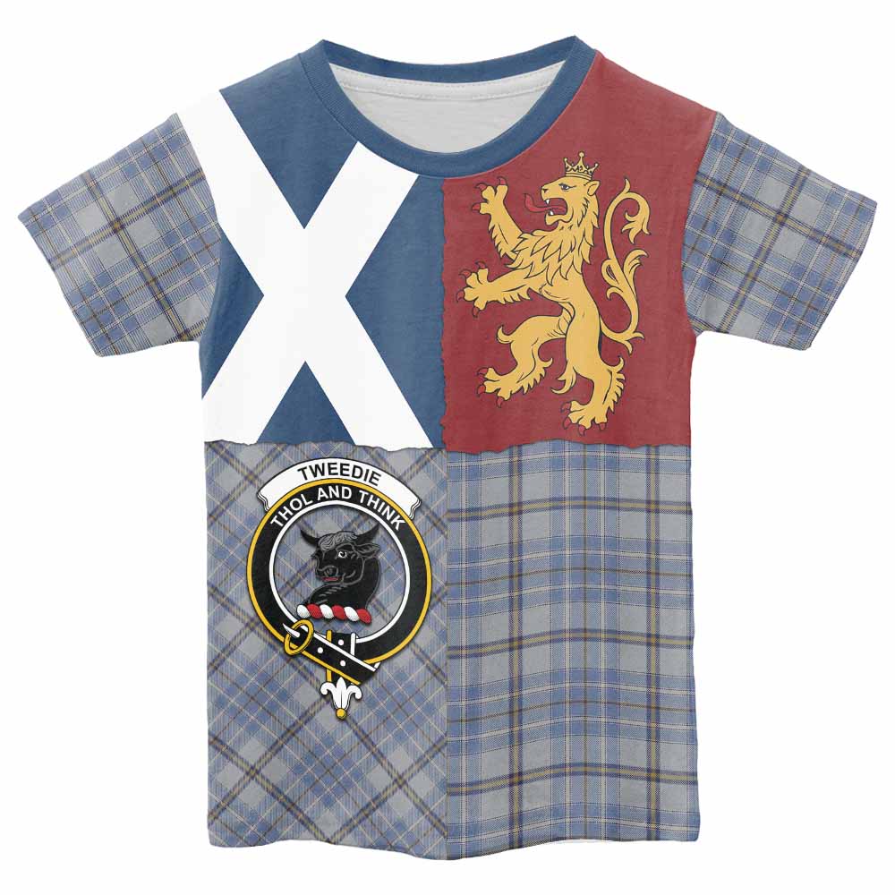 Tweedie Crest Tartan Kid T-shirt with Lion Rampant Saltire Style - Tartan Vibes Clothing
