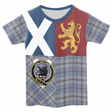 Tweedie Crest Tartan Kid T-shirt with Lion Rampant Saltire Style - Tartan Vibes Clothing