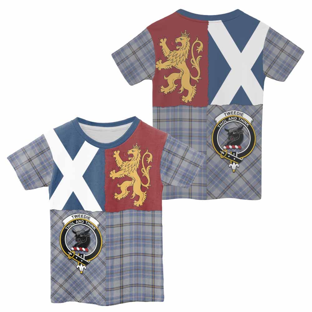 Tweedie Crest Tartan Kid T-shirt with Lion Rampant Saltire Style - Tartan Vibes Clothing