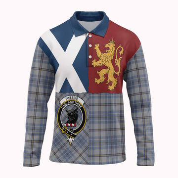Tweedie Crest Tartan Long Sleeve Polo Shirt with Lion Rampant Saltire Style