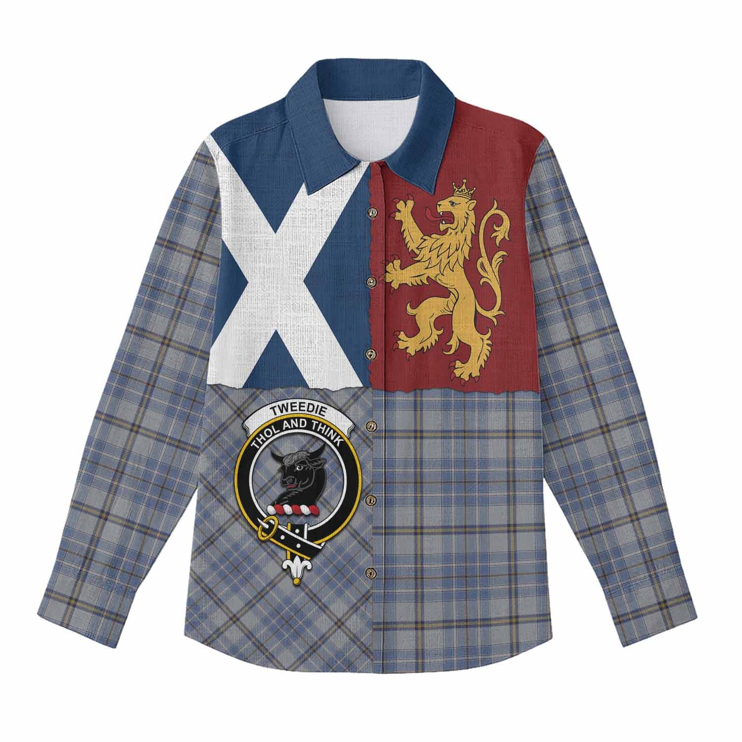 Tweedie Crest Tartan Women Casual Shirt with Lion Rampant Saltire Style