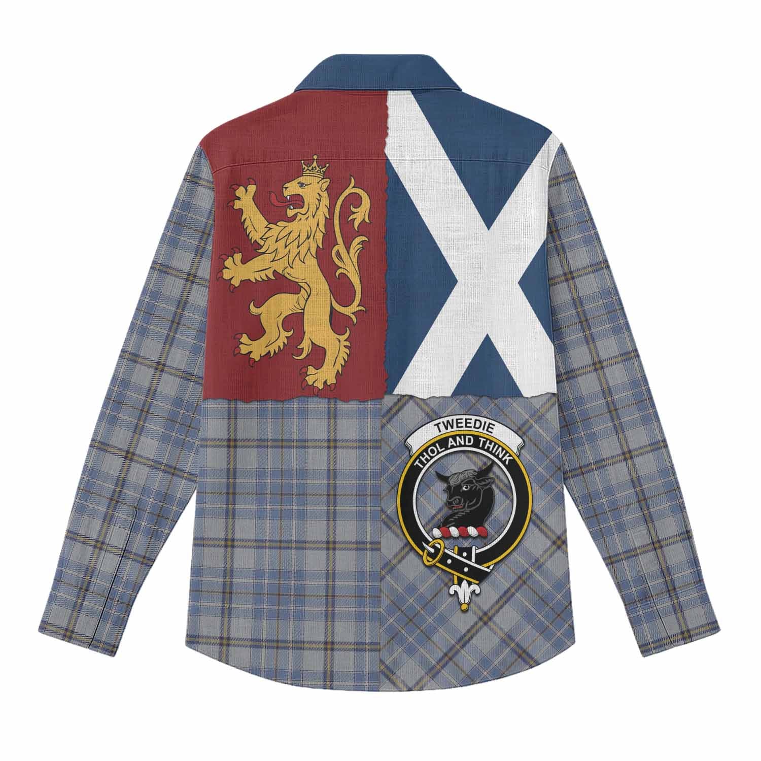 Tweedie Crest Tartan Women Casual Shirt with Lion Rampant Saltire Style