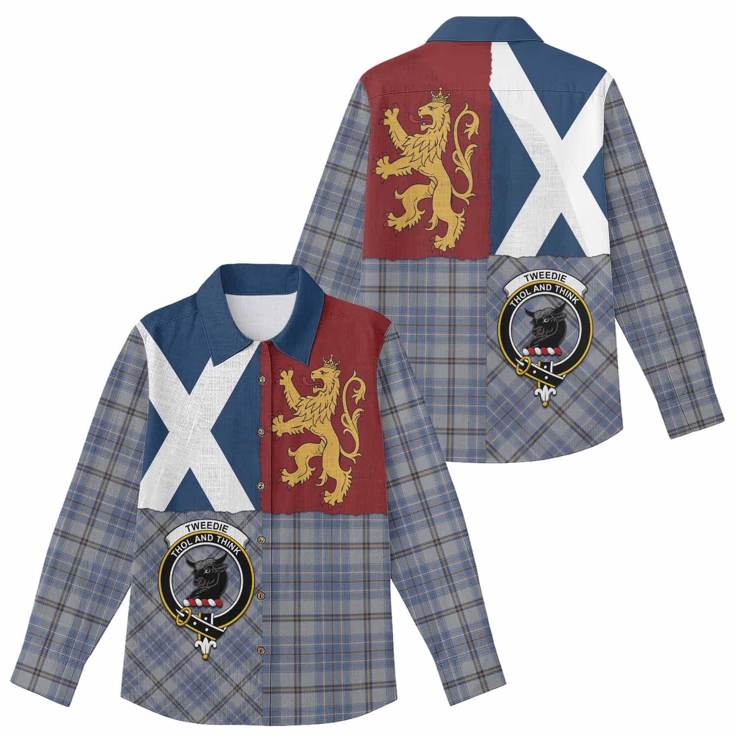 Tweedie Crest Tartan Women Casual Shirt with Lion Rampant Saltire Style