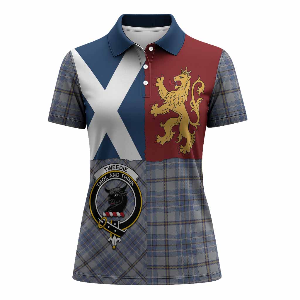 Tweedie Crest Tartan Women Polo Shirt with Lion Rampant Saltire Style