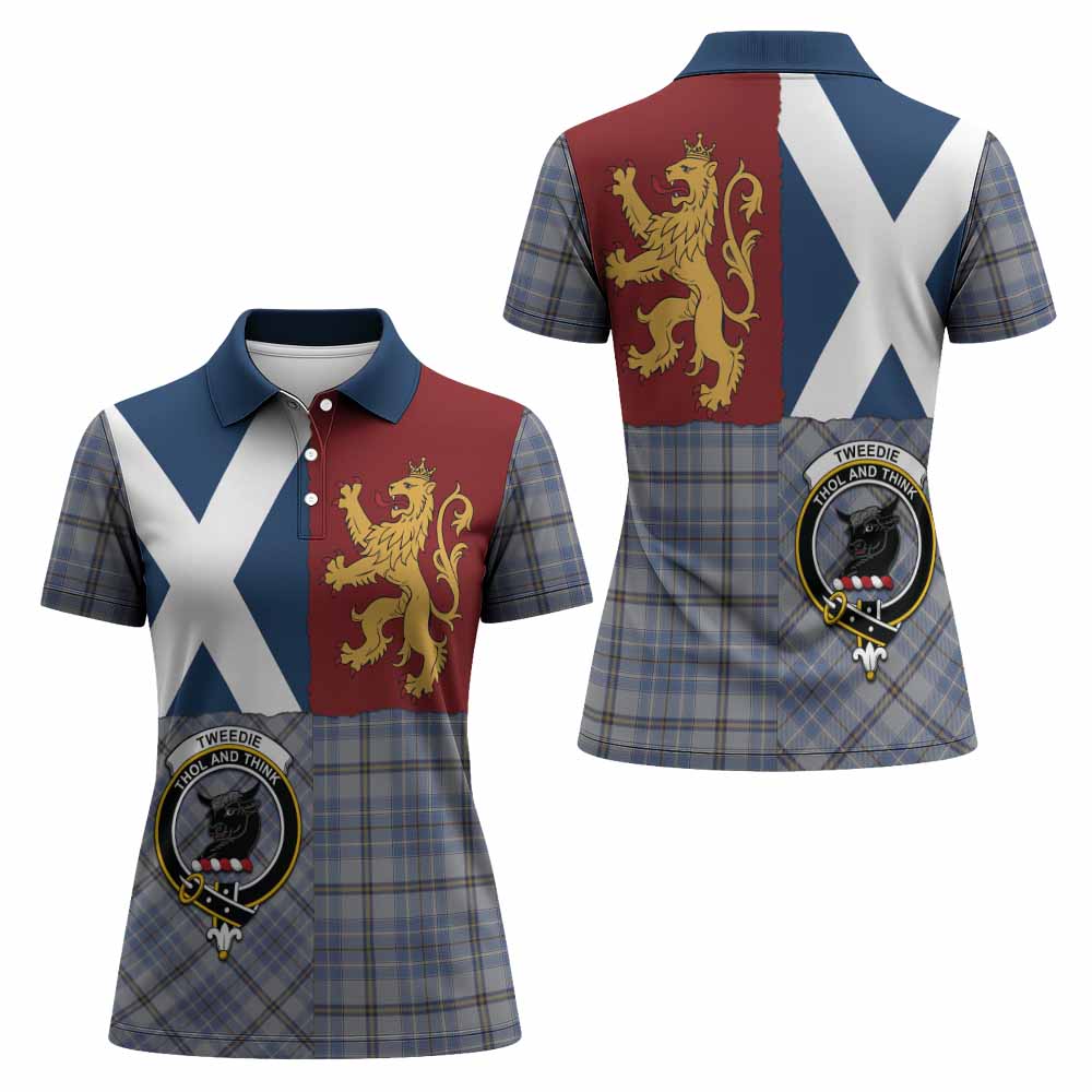 Tweedie Crest Tartan Women Polo Shirt with Lion Rampant Saltire Style