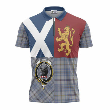 Tweedie Crest Tartan Zipper Polo Shirt with Lion Rampant Saltire Style