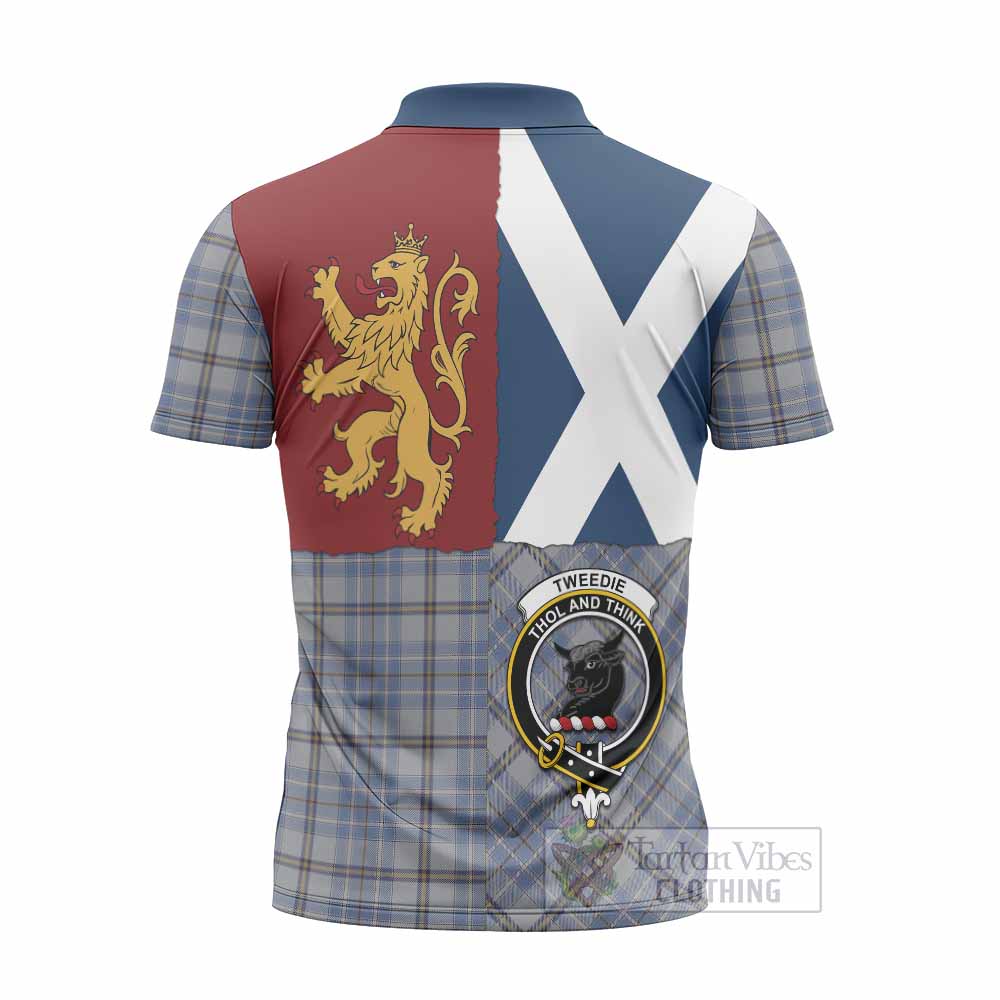 Tweedie Crest Tartan Zipper Polo Shirt with Lion Rampant Saltire Style
