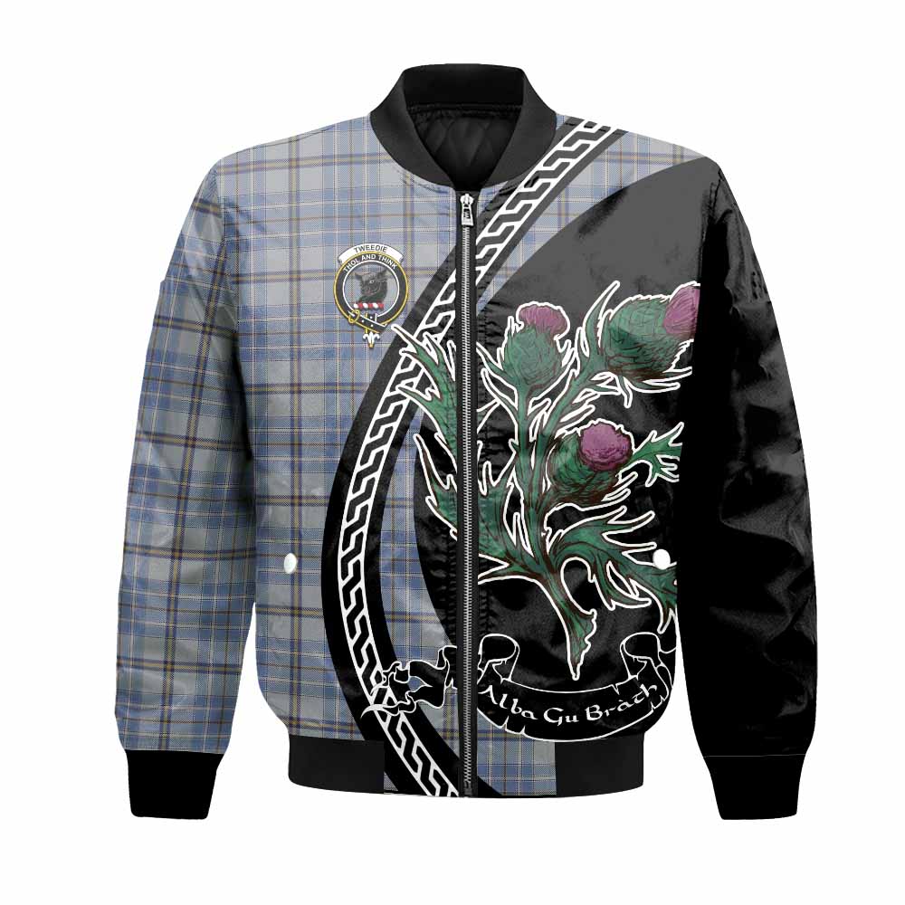 Tweedie Family Crest Tartan Bomber Jacket Alba Thistle Inspired - Tartan Vibes Clothing