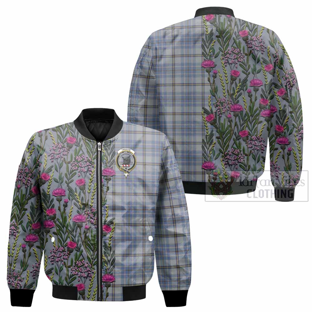 Tweedie Family Crest Tartan Bomber Jacket Scottish Thistle Flower Pattern Half Style - Tartan Vibes Clothing