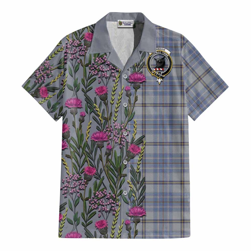 Tweedie Family Crest Tartan Cotton Hawaiian Shirt Scottish Thistle Flower Pattern Half Style - Tartan Vibes Clothing
