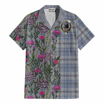 Tweedie Family Crest Tartan Cotton Hawaiian Shirt Scottish Thistle Flower Pattern Half Style
