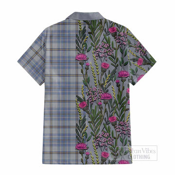 Tweedie Family Crest Tartan Cotton Hawaiian Shirt Scottish Thistle Flower Pattern Half Style