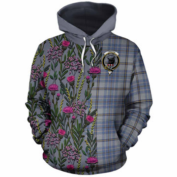 Tweedie Family Crest Tartan Cotton Hoodie Scottish Thistle Flower Pattern Half Style