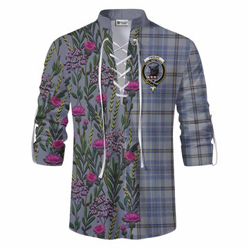 Tweedie Family Crest Tartan Ghillie Shirt Scottish Thistle Flower Pattern Half Style