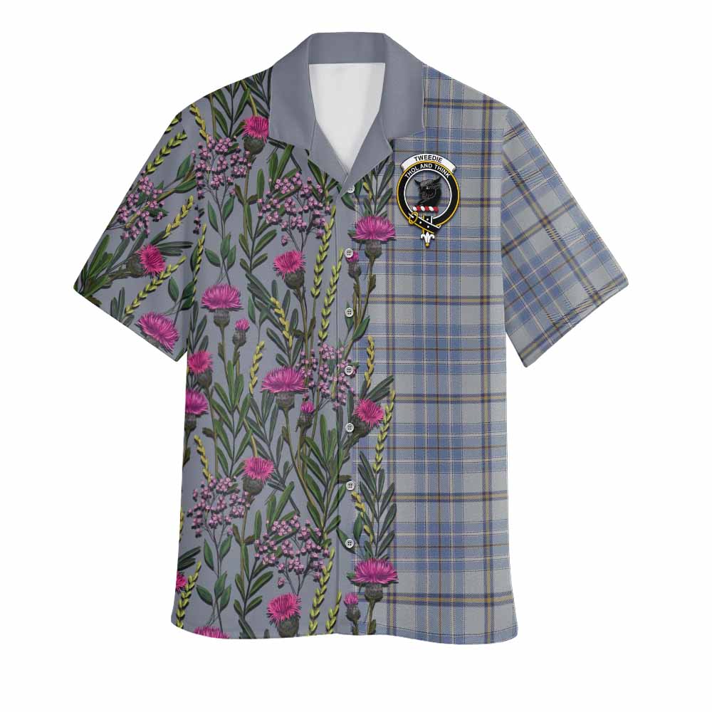 Tweedie Family Crest Tartan Hawaiian Shirt Scottish Thistle Flower Pattern Half Style - Tartan Vibes Clothing
