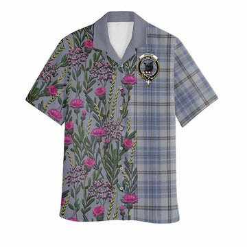 Tweedie Family Crest Tartan Hawaiian Shirt Scottish Thistle Flower Pattern Half Style