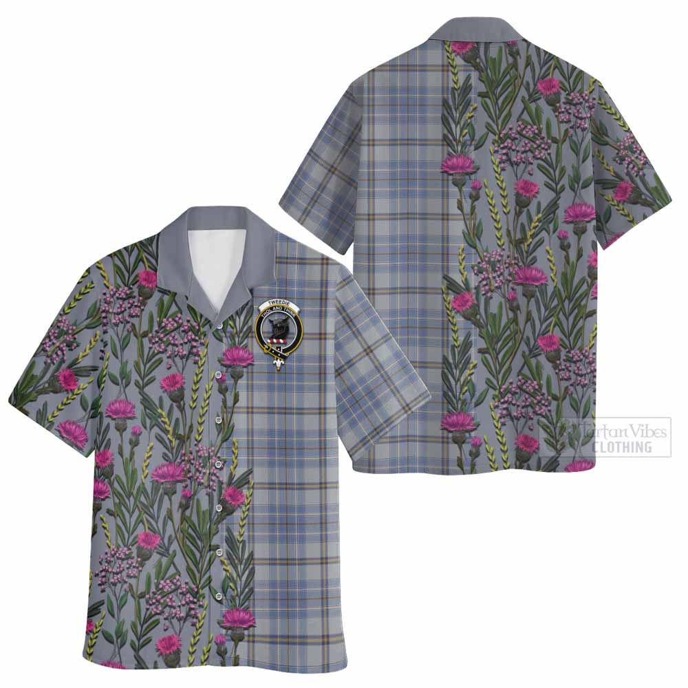Tweedie Family Crest Tartan Hawaiian Shirt Scottish Thistle Flower Pattern Half Style - Tartan Vibes Clothing