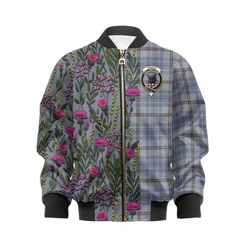 Tweedie Family Crest Tartan Kid Bomber Jacket Scottish Thistle Flower Pattern Half Style - Tartan Vibes Clothing