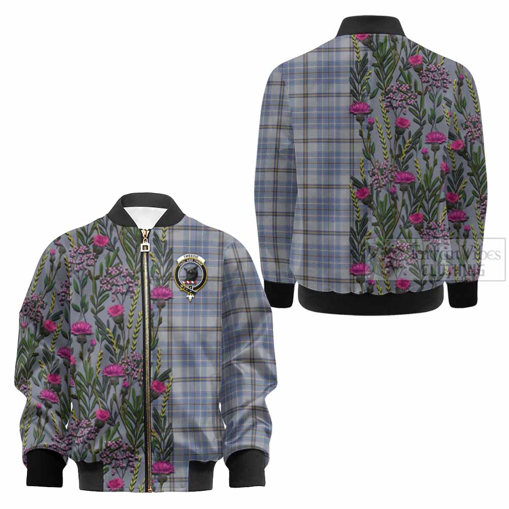 Tweedie Family Crest Tartan Kid Bomber Jacket Scottish Thistle Flower Pattern Half Style - Tartan Vibes Clothing