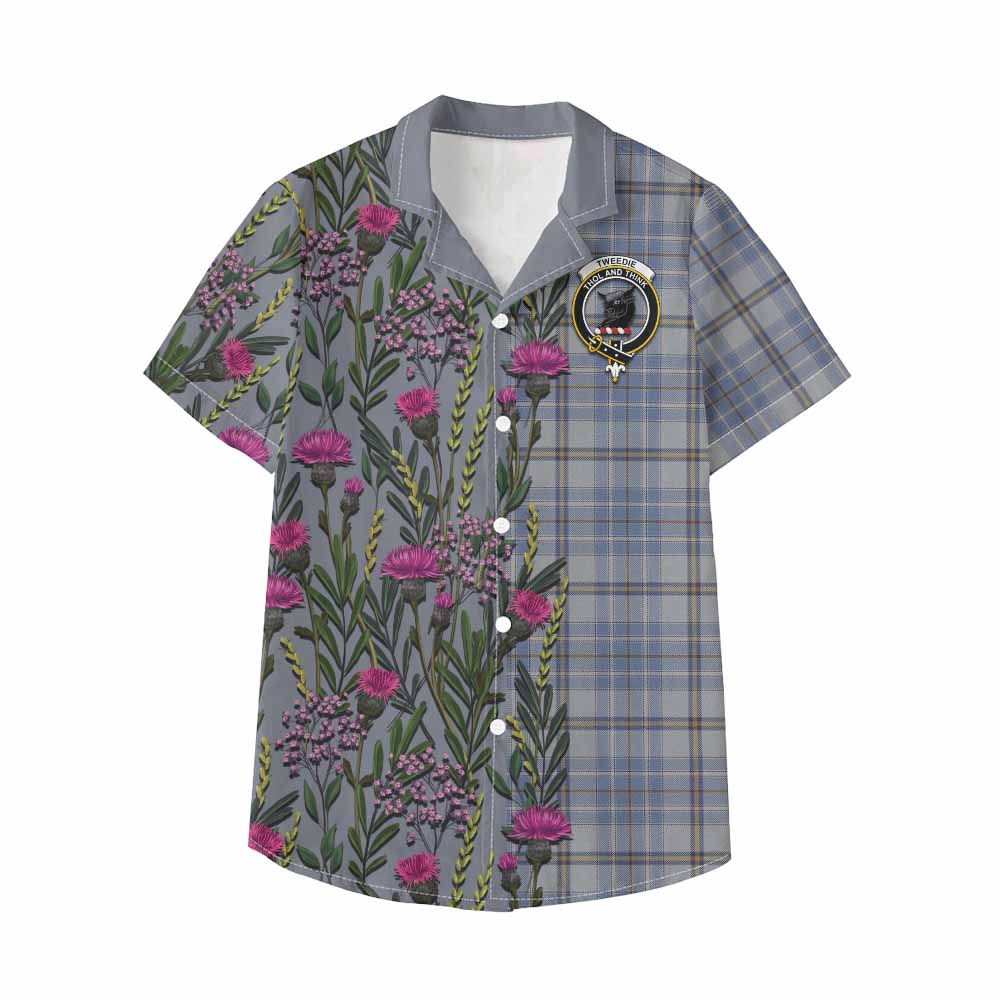 Tweedie Family Crest Tartan Kid Hawaiian Shirt Scottish Thistle Flower Pattern Half Style - Tartan Vibes Clothing